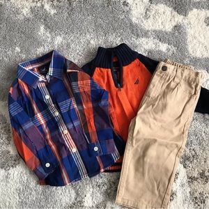 Nautica boys three piece dress set khakis buttondown long sleeve shirt & sweater